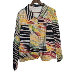 Drapers & Damons XL Multicolor Striped Abstract Jacket zebra strips zip rainbow